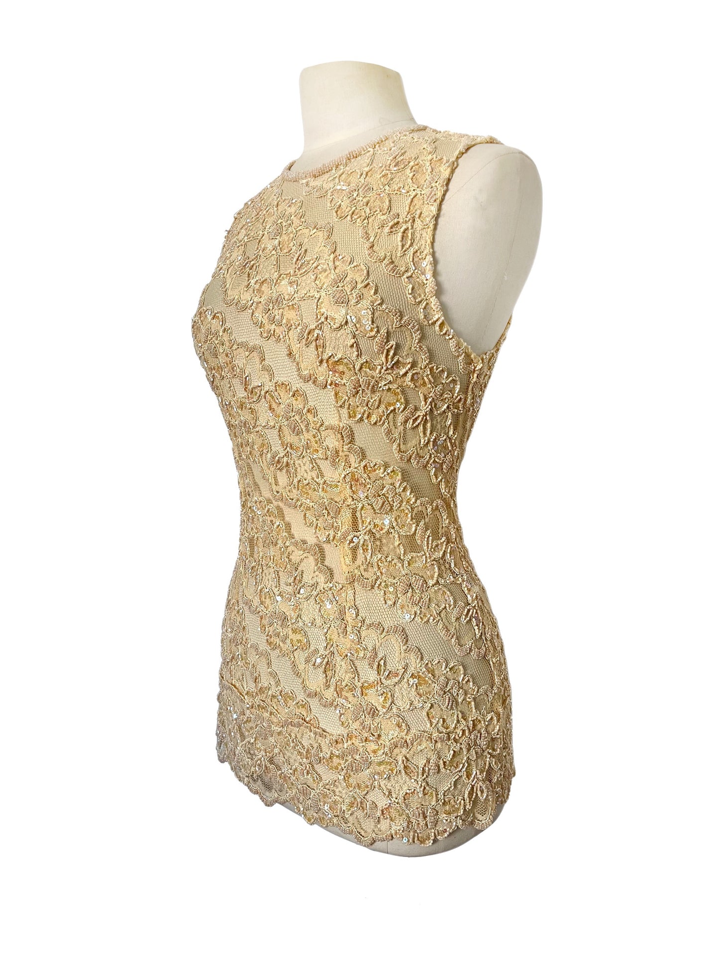 Top de cérémonie vintage brodé de perles et sequins — (Chiné en Italie) — taille 36/38