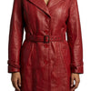 Manteau long vintage en cuir rouge style trench — (neuf avec étiquette) — taille 40/L