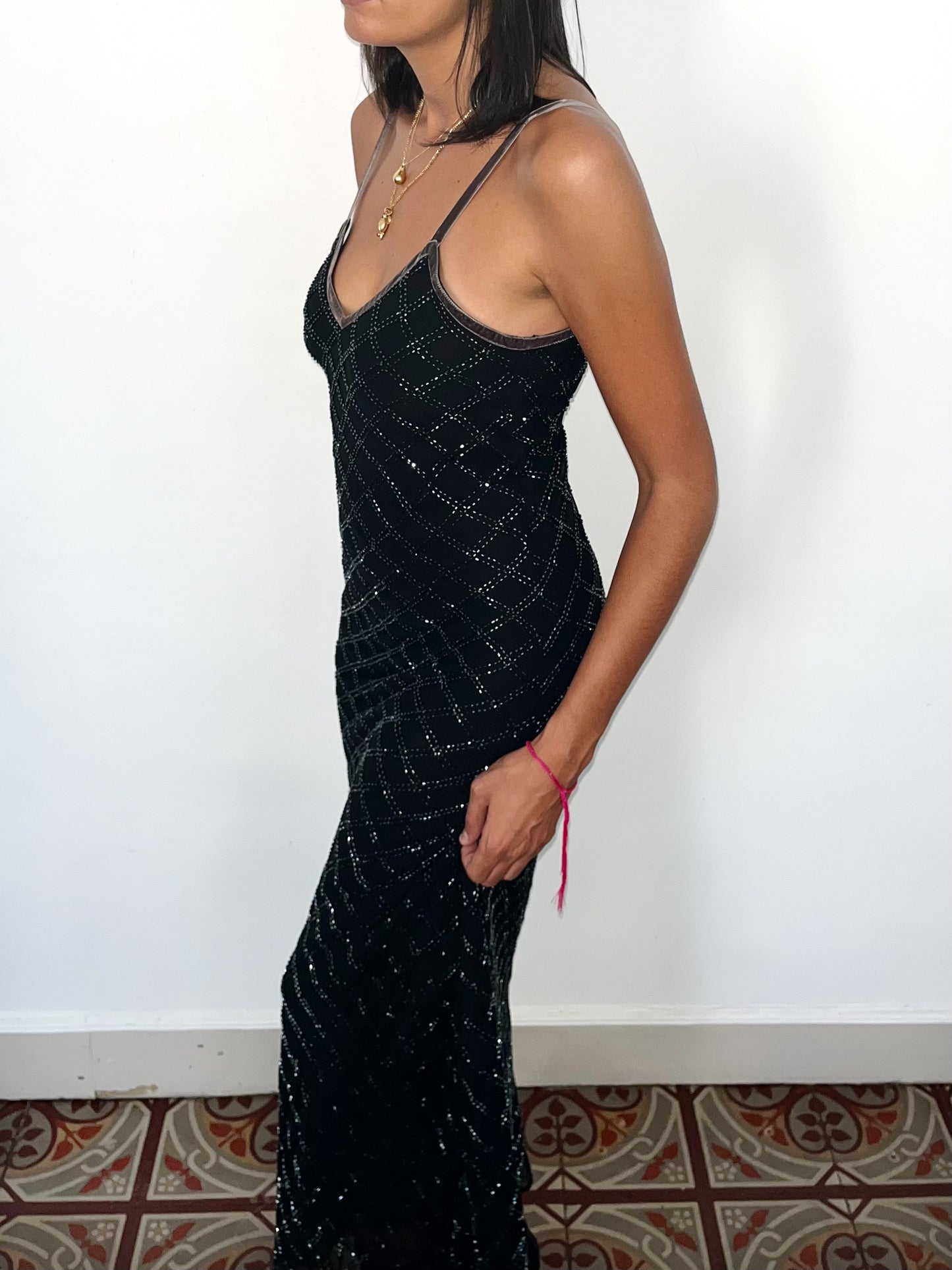 Robe de soirée vintage longue à fines bretelles – Taille 36/38