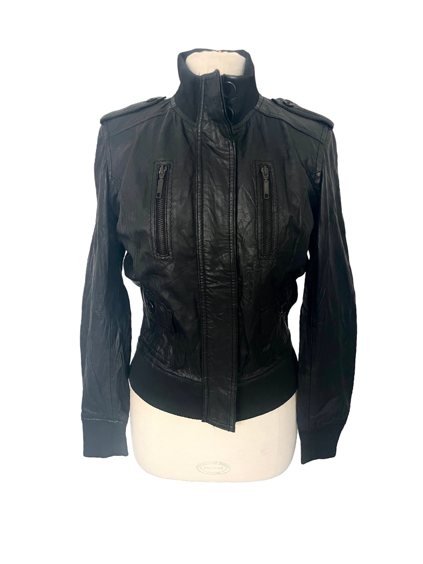 KAYLA - Blouson vintage en cuir véritable noir – Taille M