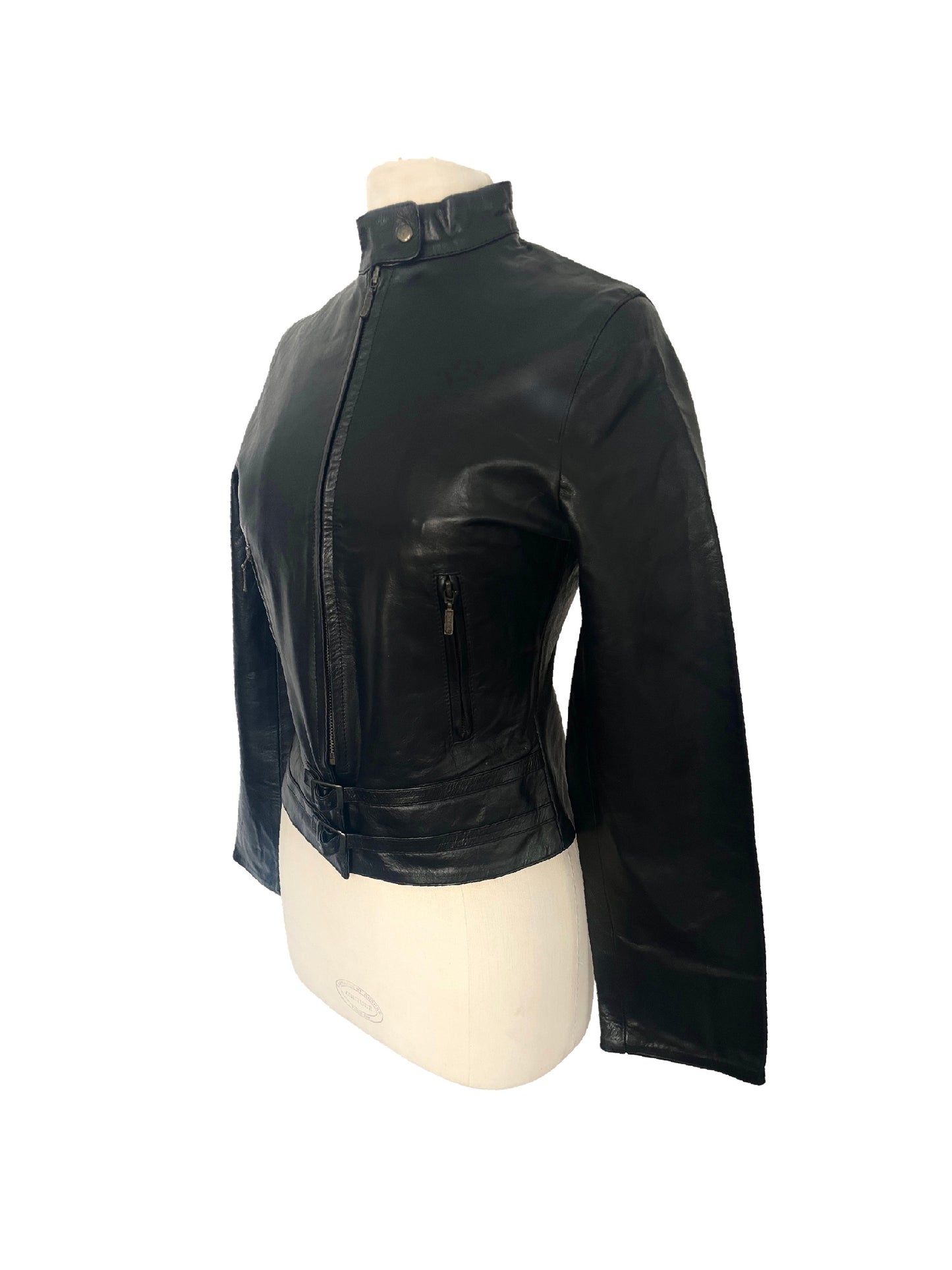 Tony – Veste vintage biker en cuir véritable noir, taille 36