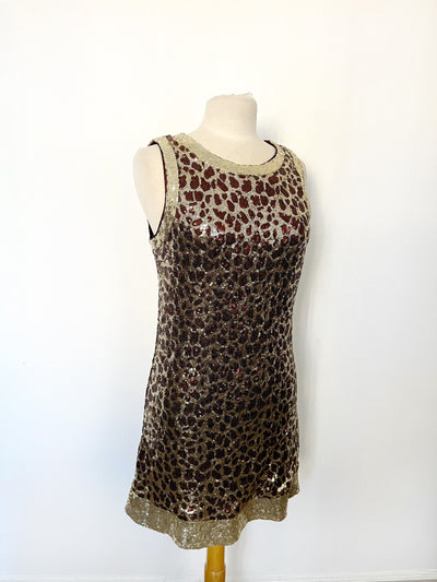 Robe vintage habillée à sequins motif léopard – parfait état – T38