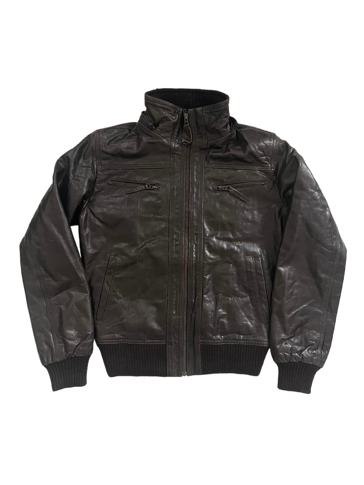 JASON - Blouson vintage en cuir véritable marron – Taille XL