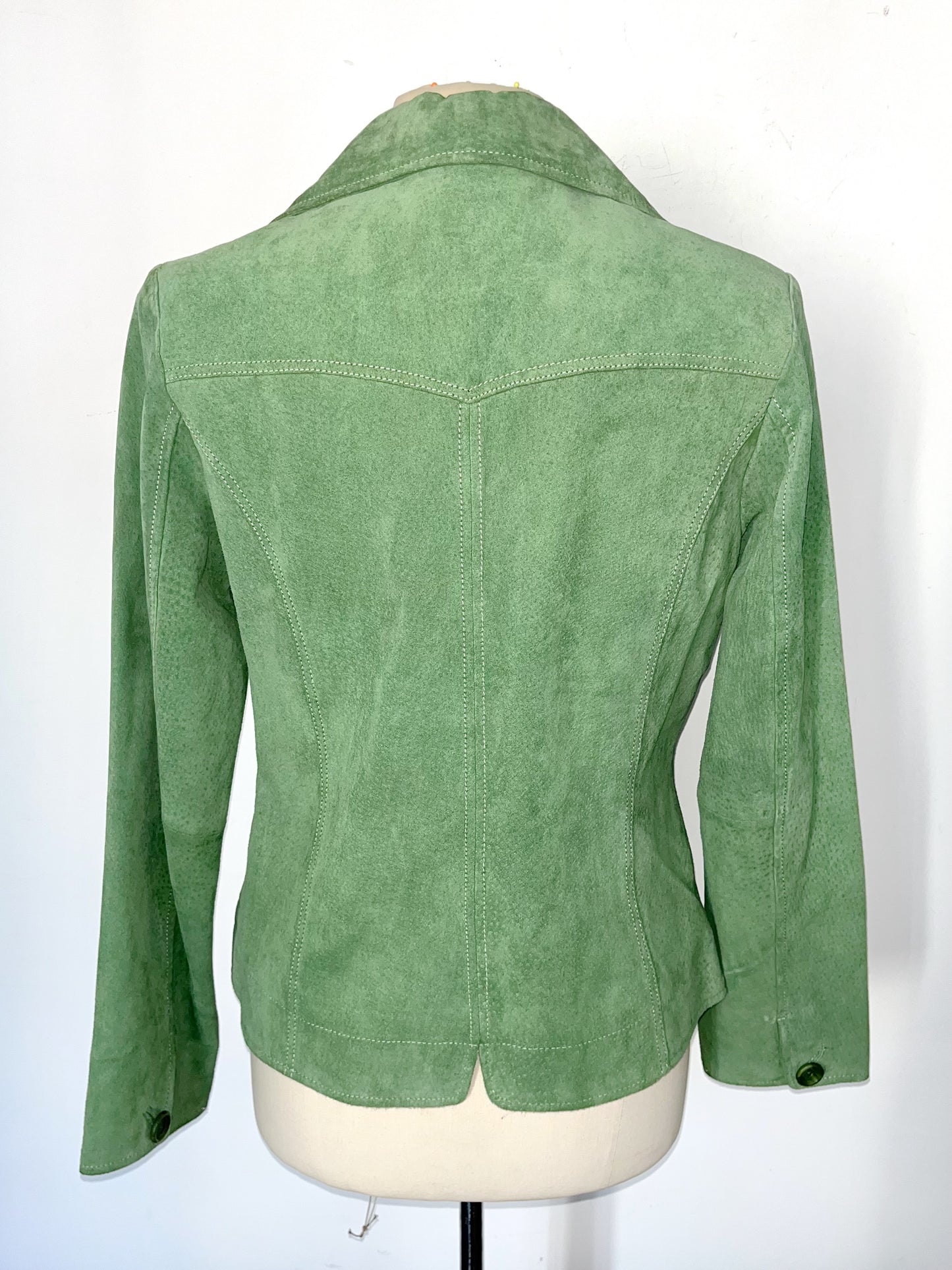 Veste vintage en cuir véritable vert clair – Taille 40