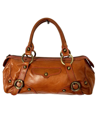 Sac Baguette Vintage Cuir Véritable Camel & Mordoré - Boho Chic - Made in Italy (S/M)