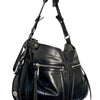 Sac à Main Francesco Biasa Demi-Lune Vintage en Cuir Lisse Noir — Bijouterie Argentée — Made in Italy