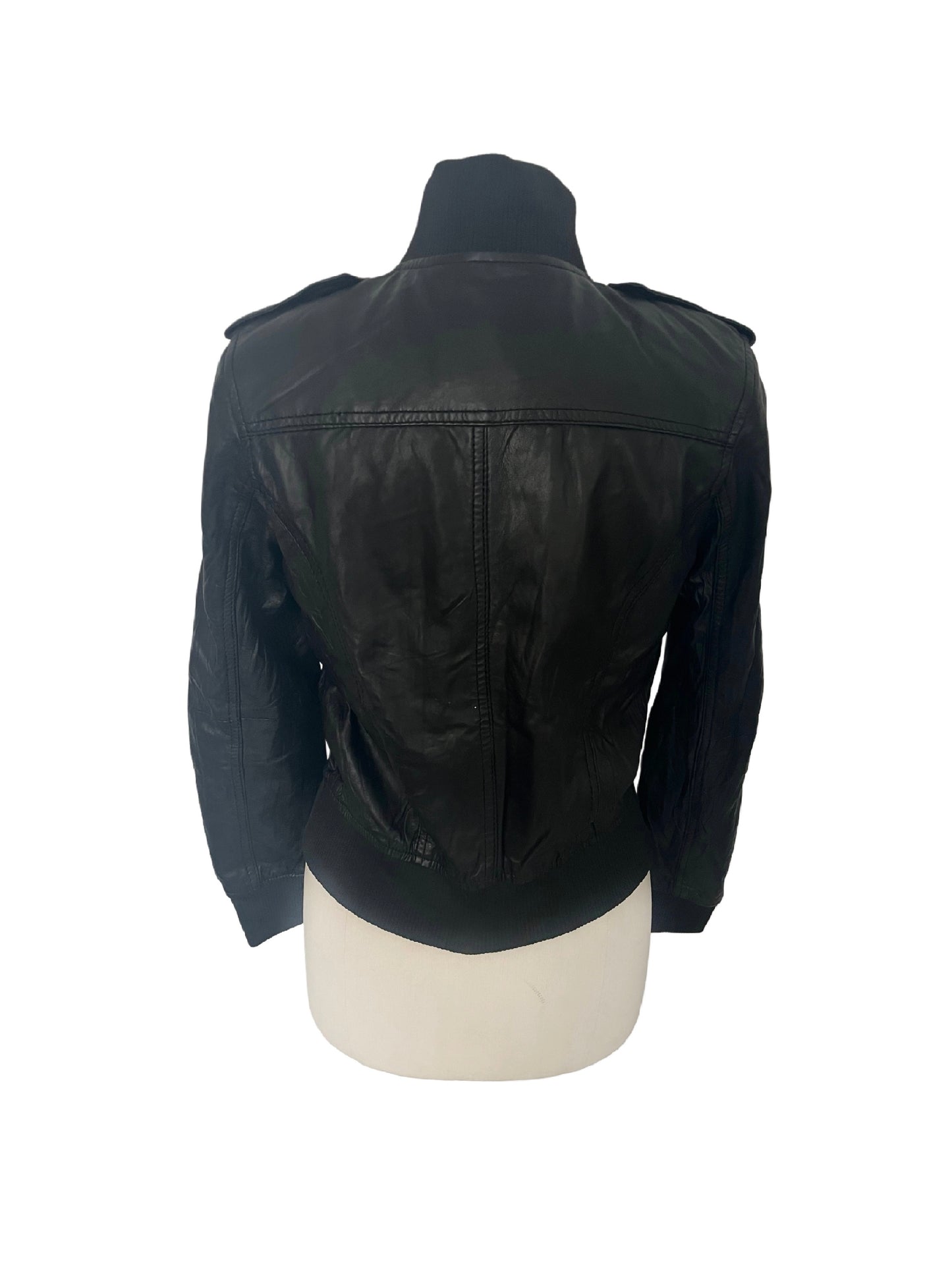 KAYLA - Blouson vintage en cuir véritable noir – Taille M