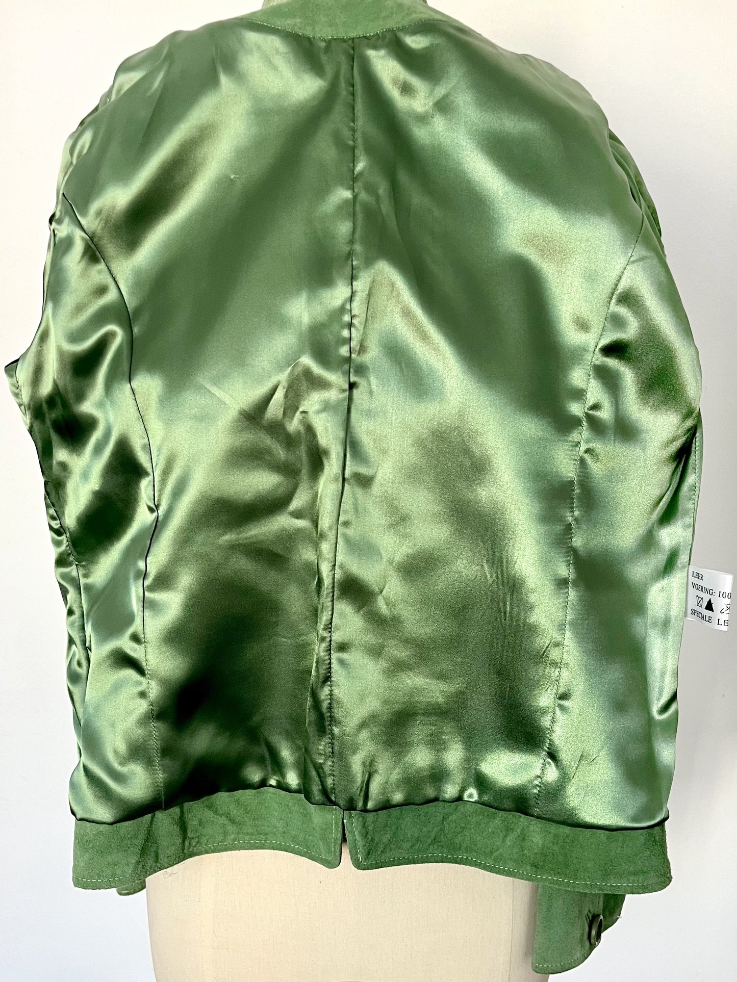 Veste vintage en cuir véritable vert clair – Taille 40
