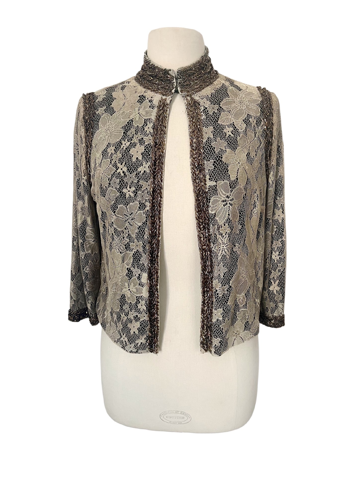 Veste courte de cérémonie en dentelle & perles — Très bon état — Taille 38/40