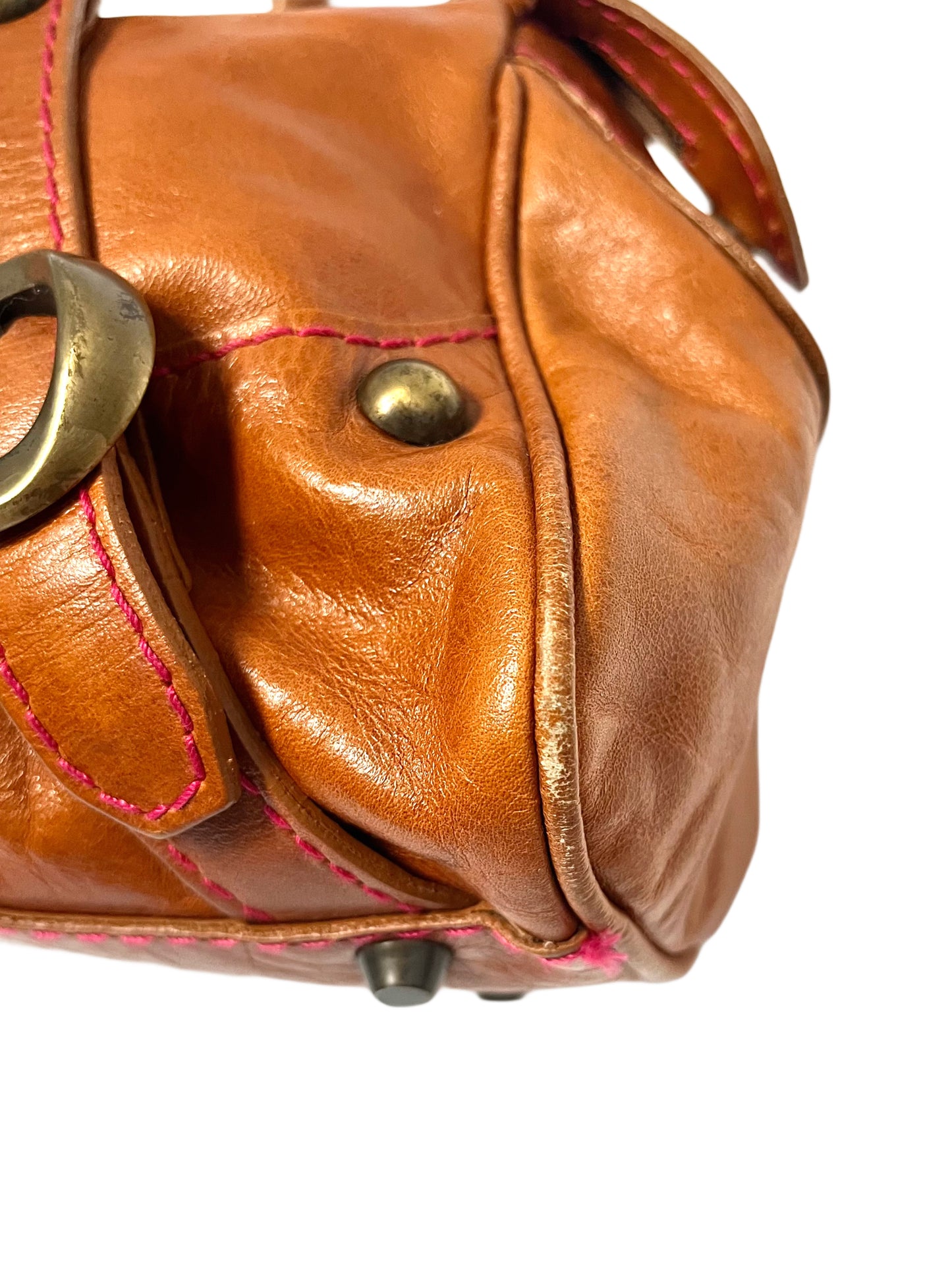 Sac Baguette Vintage Cuir Véritable Camel & Mordoré - Boho Chic - Made in Italy (S/M)