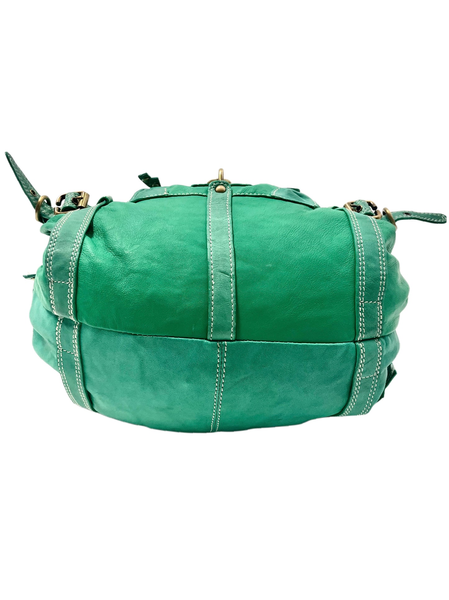 Sac à Main Fourre-Tout en Cuir Vert Turquoise — Format Medium — Style Vintage / Bohème