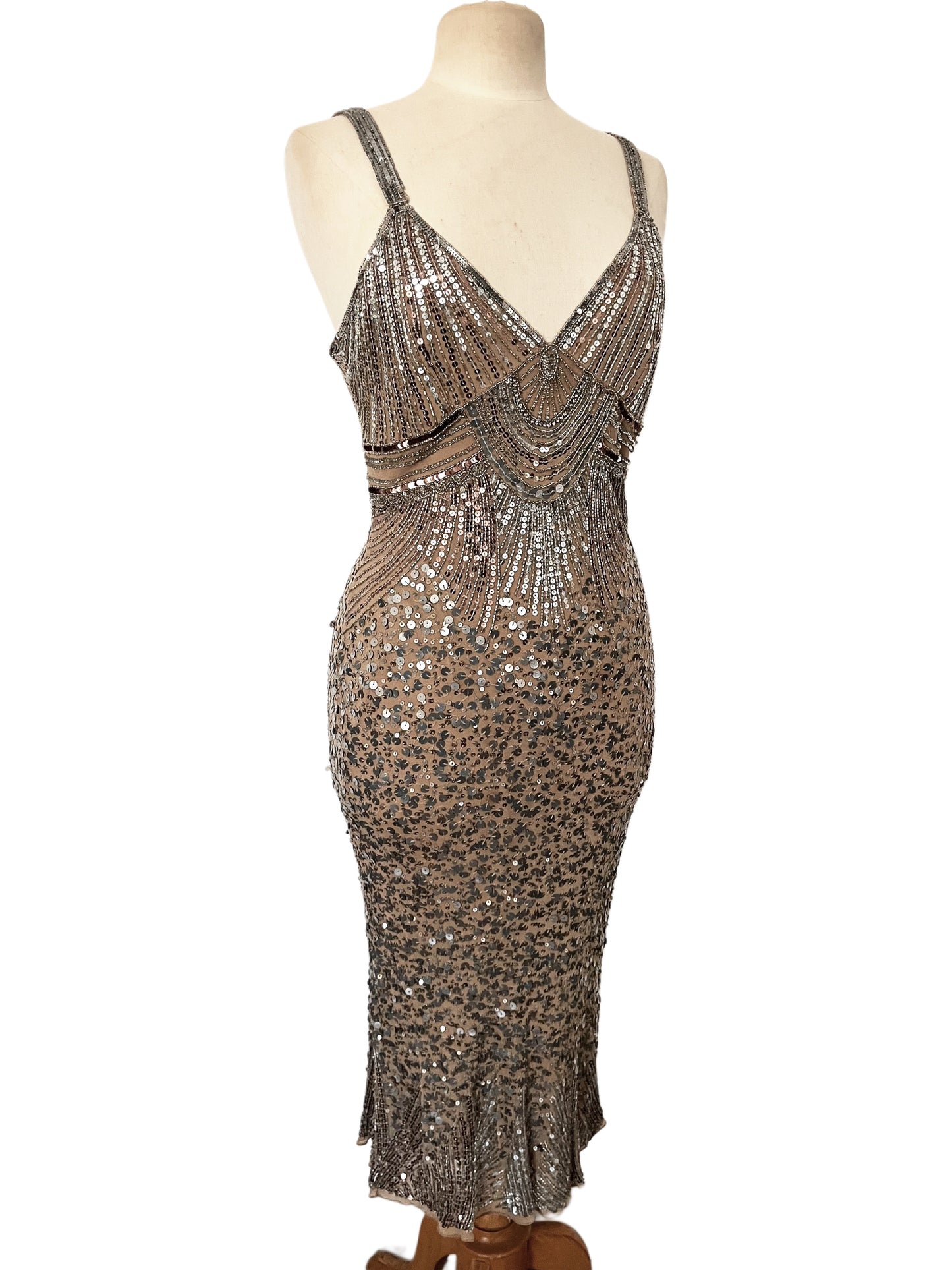 Robe de soirée vintage perlée & sequins – Éclat Rétro – Taille 42