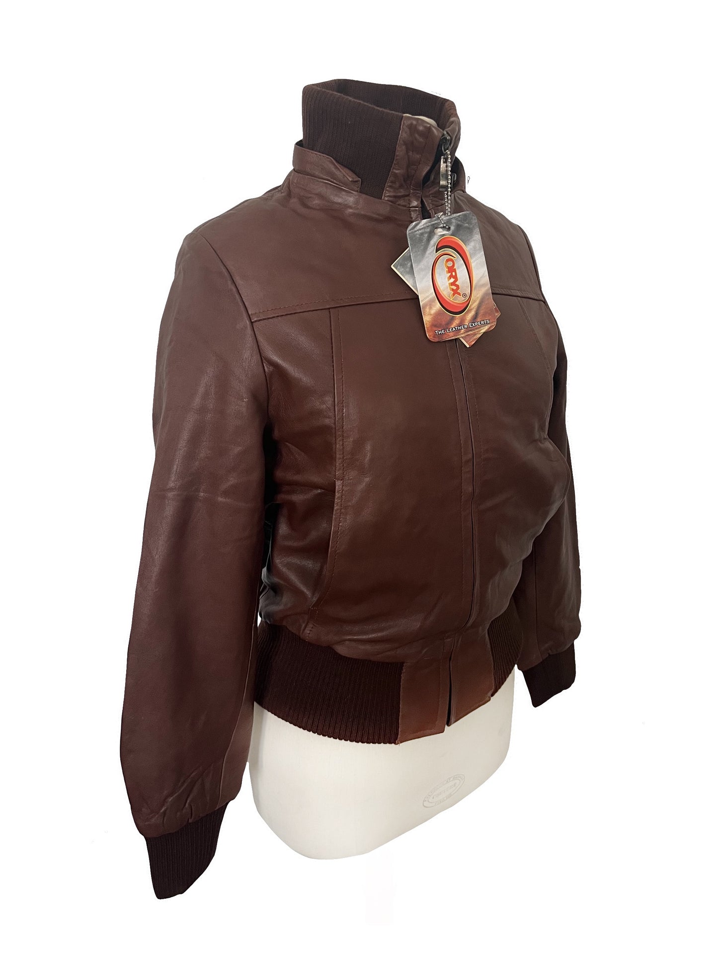 ASHTON – Blouson vintage en cuir véritable noisette – Taille L