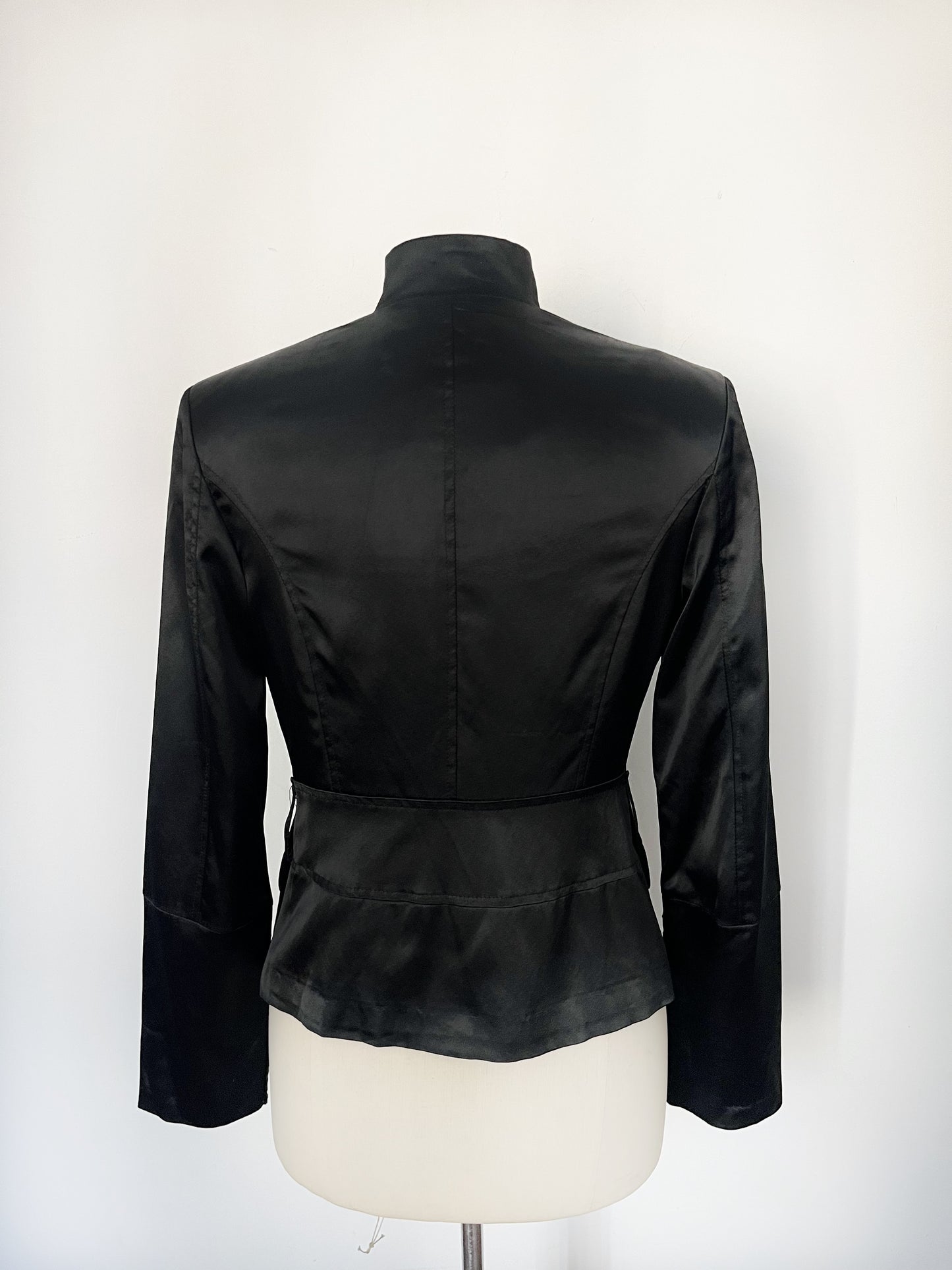 Veste habillée noire en satin avec crochets style corset – Made in Italy – Taille 38/40