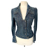 Veste en jean vintage cintrée à épaules bouffantes – Taille 38