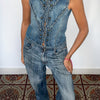 Veste vintage sans manches en jean style officier – Taille 36/38