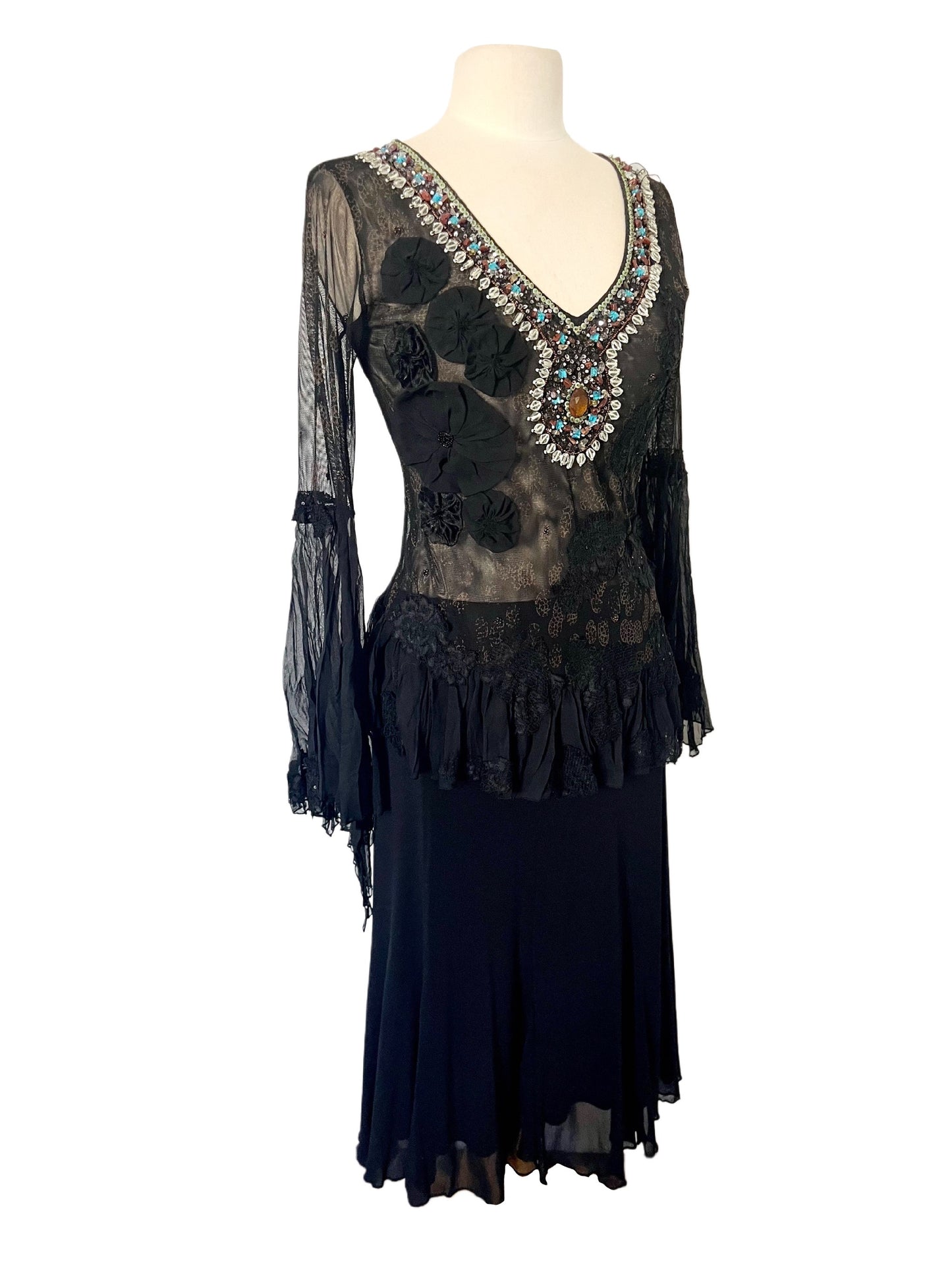 Top Vintage Asymétrique Mesh & Broderies Perlées - Bohème Chic - Taille 38/40 (M)