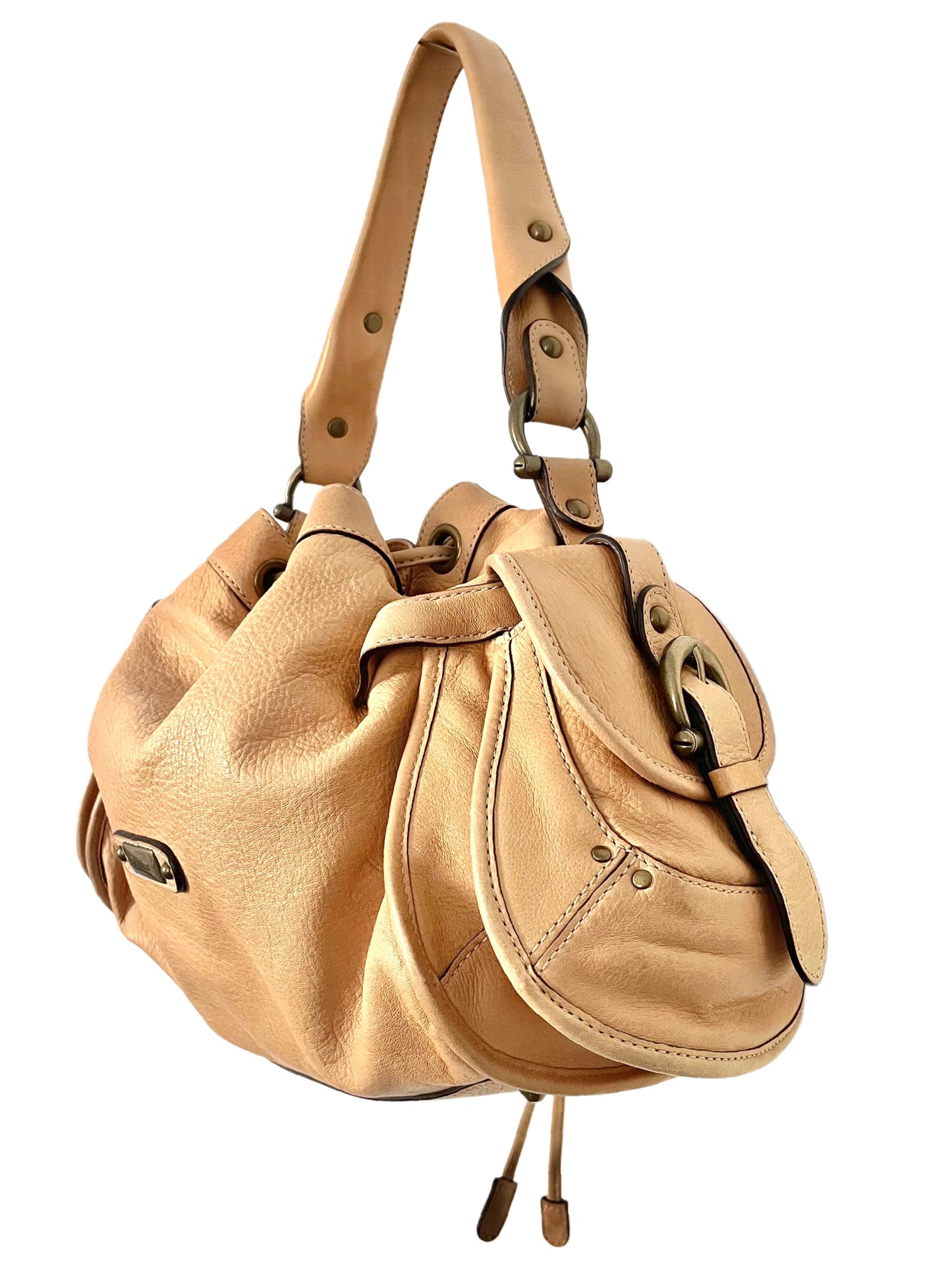 SAC À MAIN VINTAGE EN CUIR GRAINÉ BEIGE - COCCINELLE ( MODÈLE RARE )