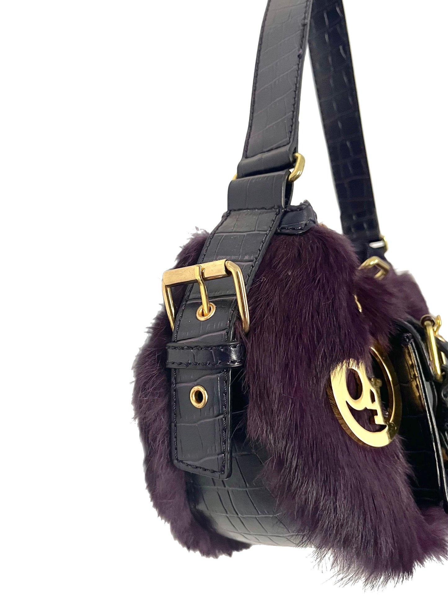SAC BAGUETTE VINTAGE FOURRURE ET CUIR - ROCCO BAROCCO ( MODÈLE RARE )