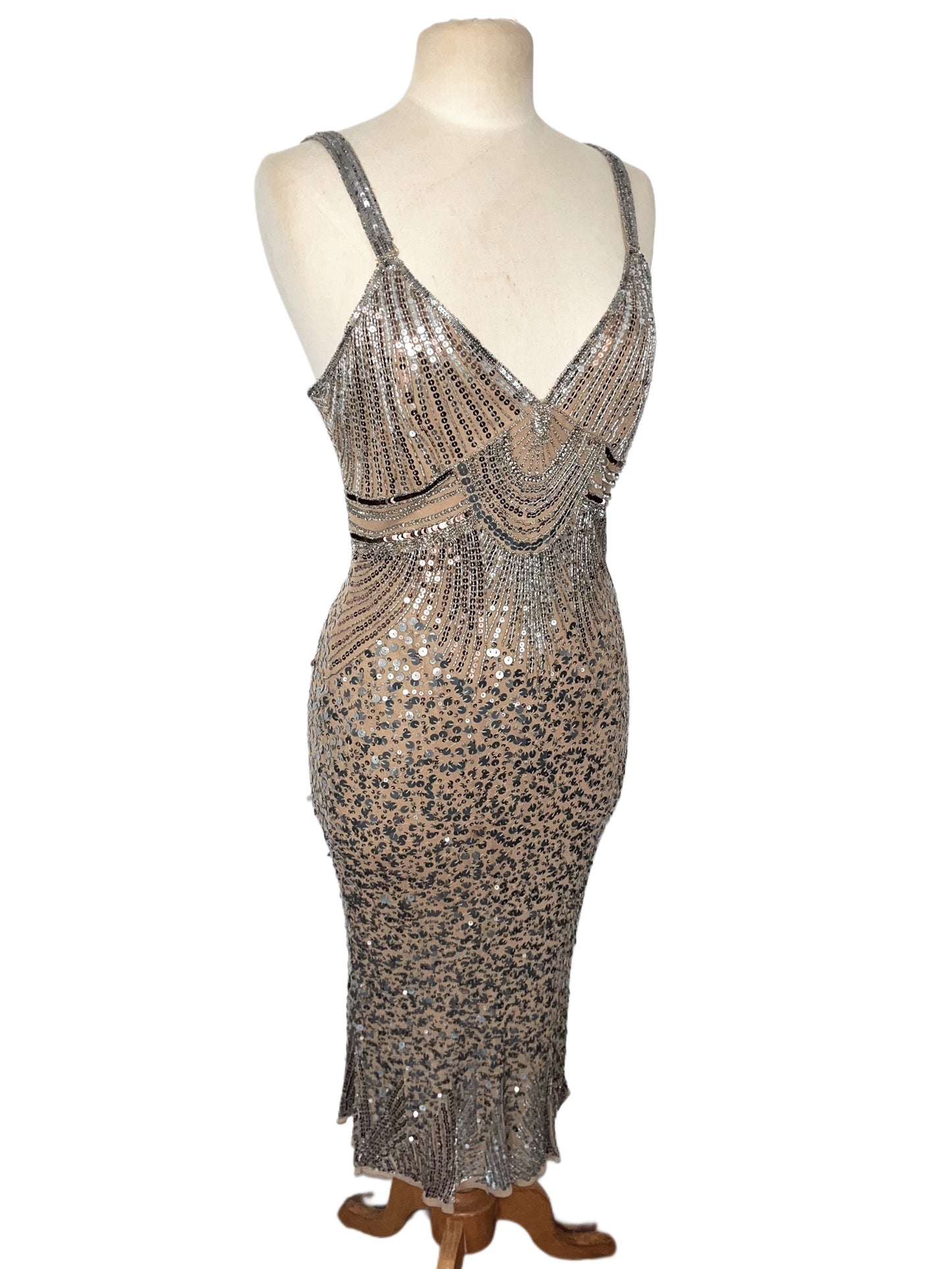 Robe de soirée vintage perlée & sequins – Éclat Rétro – Taille 42