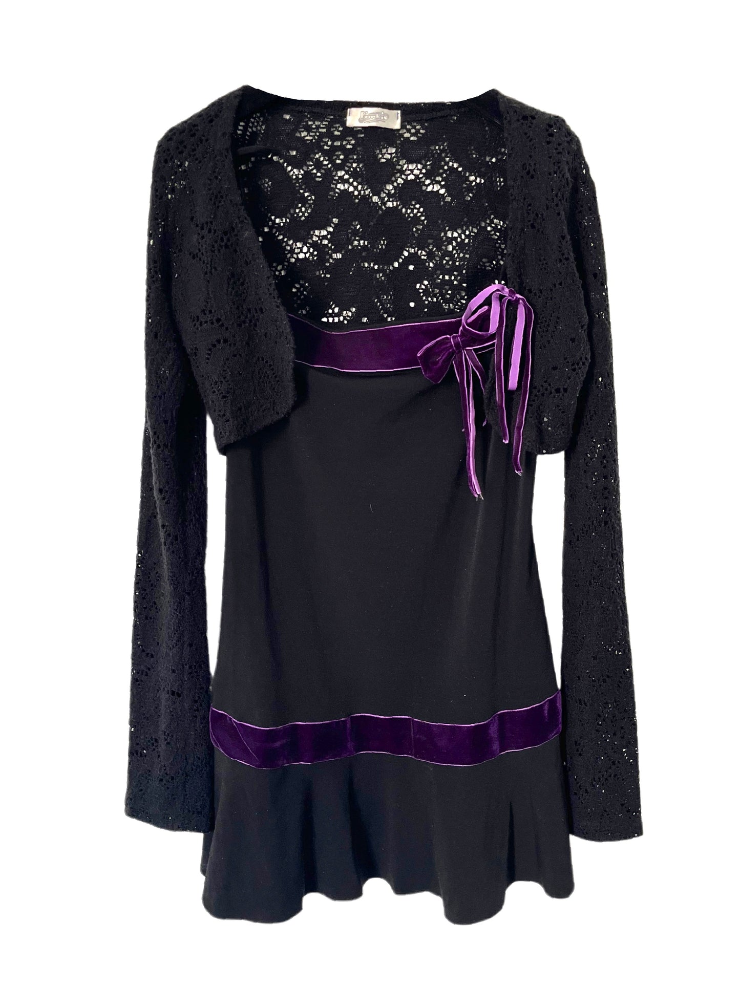 Ensemble Mini Robe / Tunique & Boléro Maille Ajourée Whimsigoth Velours Violet — T. 34/36 (XS/S)