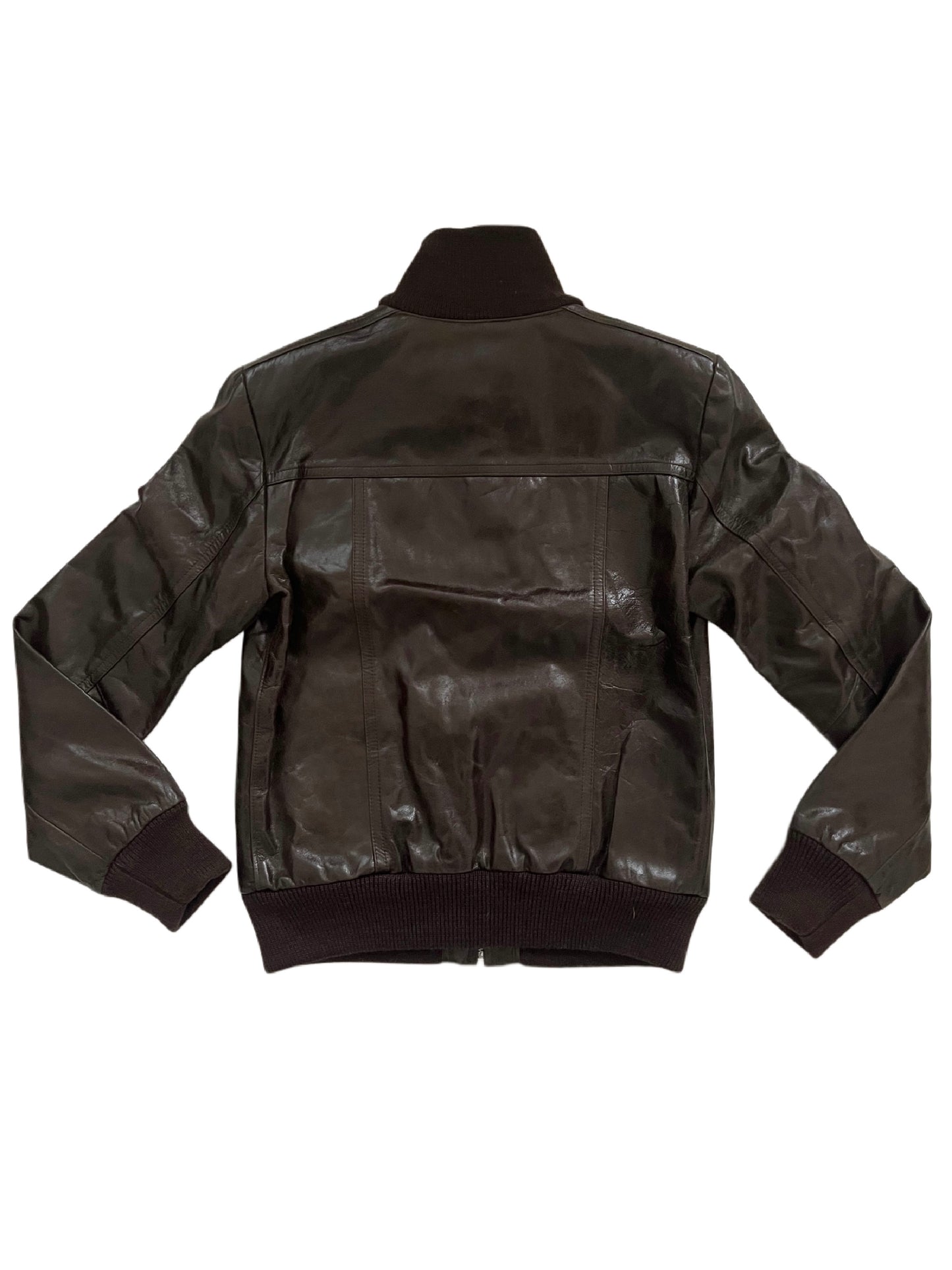 Biley – Veste bomber vintage en cuir véritable marron, col montant, taille 38