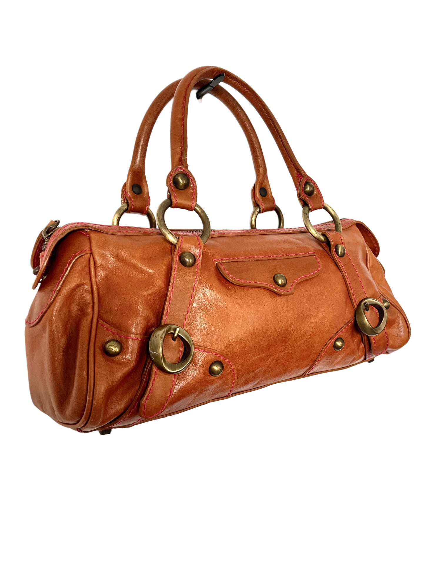 Sac Baguette Vintage Cuir Véritable Camel & Mordoré - Boho Chic - Made in Italy (S/M)