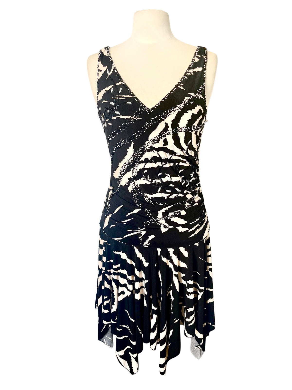 Robe Mi-Longue Asymétrique Motif Zébré & Perles Style Y2K — T. 40