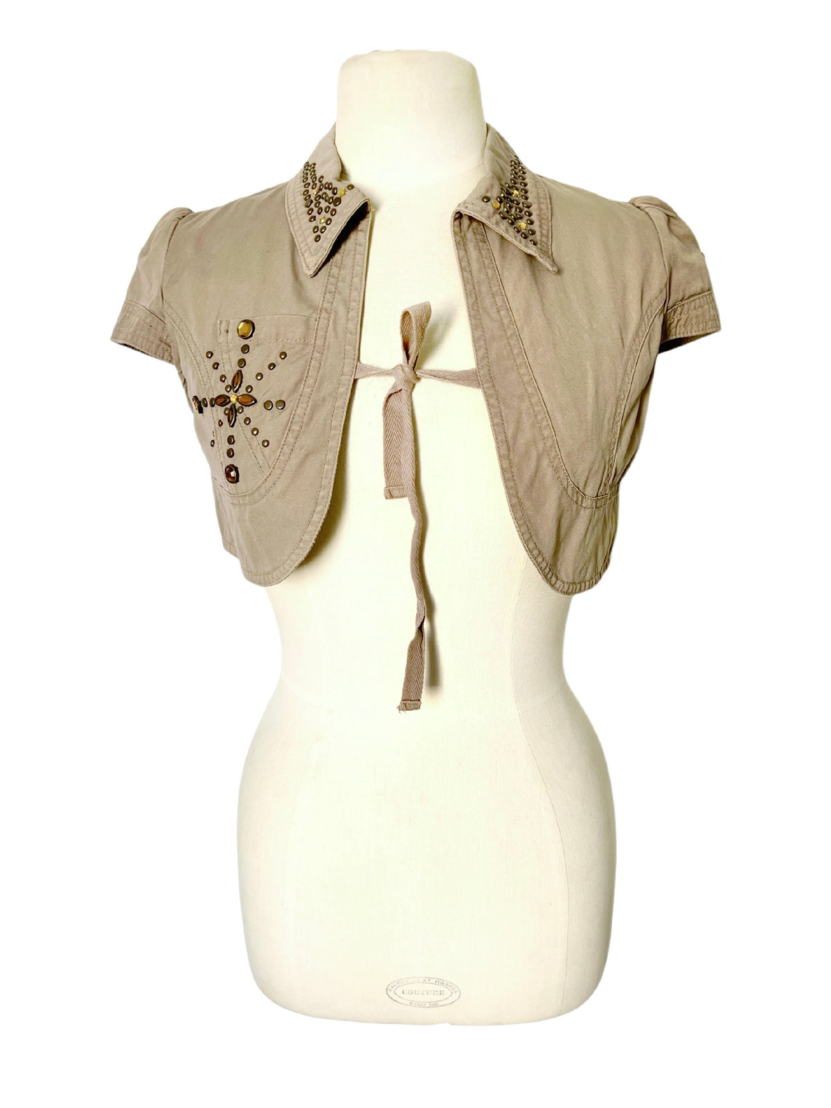 Boléro Court en Toile Beige Sable Style Y2K / Western Chic — T. 36