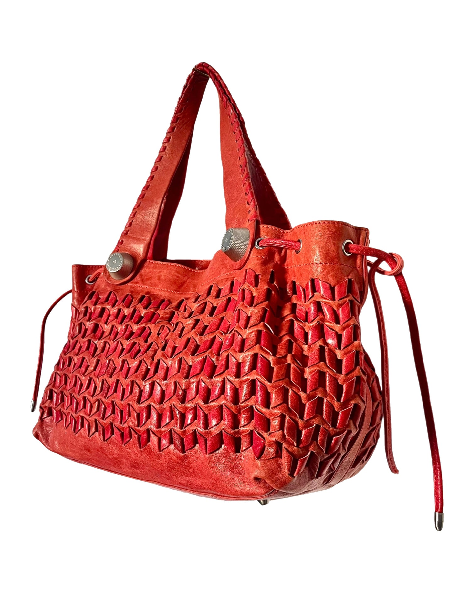 SAC CABAS VINTAGE EN CUIR TRESSÉ ROUGE - ABRO ( MODÈLE RARE )