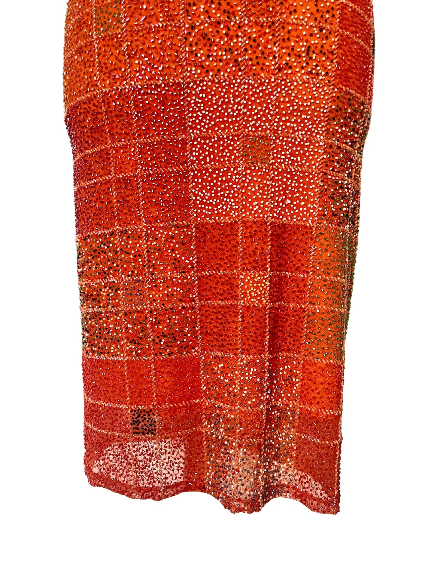 Jupe Midi Vintage Y2K Entièrement Perlée - Motif Géométrique Tons Chauds - Taille 38 (M)
