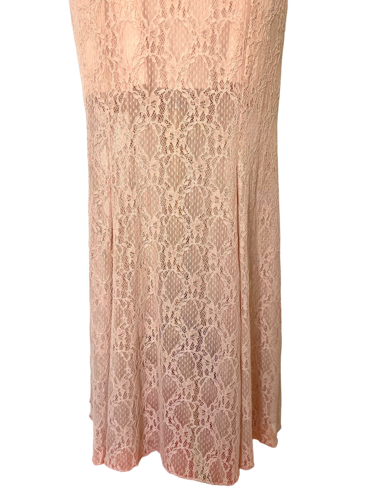 Robe de Cérémonie Longue en Dentelle Rose Pâle — 38/40 (M/L) — Style Romantique / Y2K