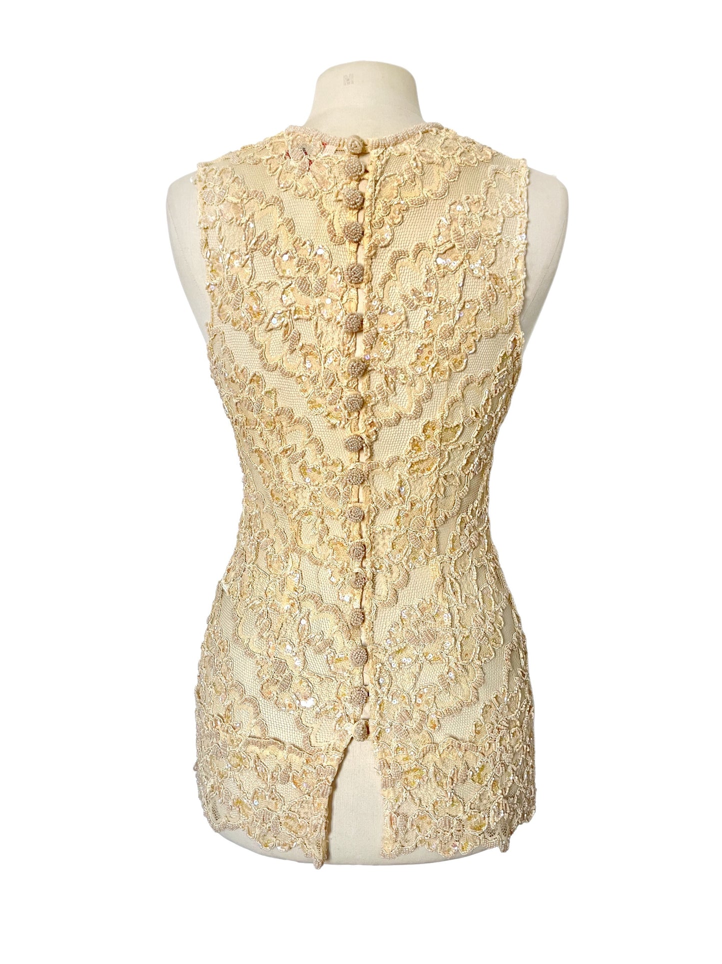Top de cérémonie vintage brodé de perles et sequins — (Chiné en Italie) — taille 36/38