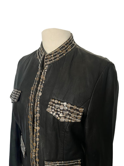 Veste En Similicuir Marron À Broderies & Sequins Mordorés (Made In India) — Taille 42/44