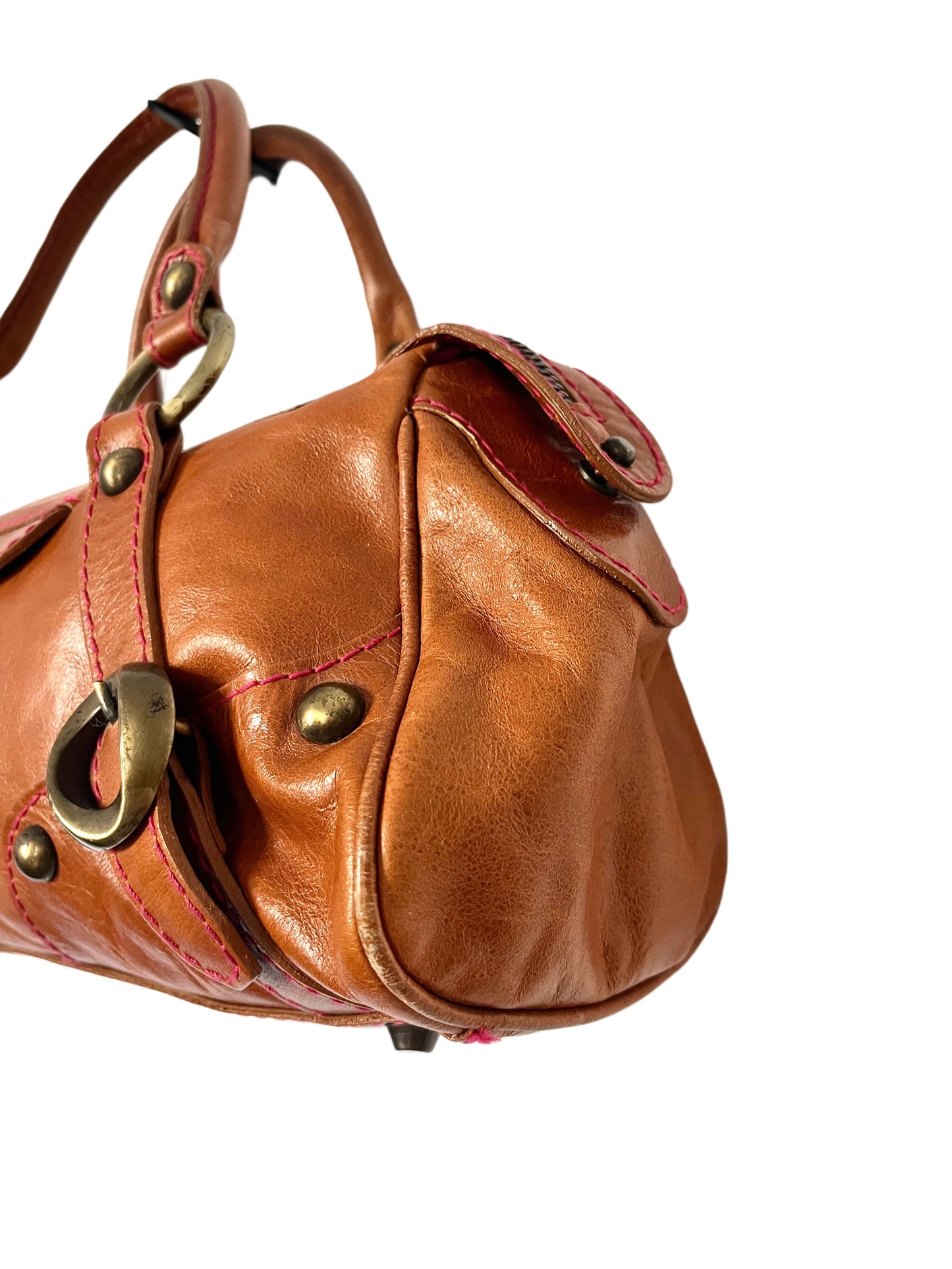 Sac Baguette Vintage Cuir Véritable Camel & Mordoré - Boho Chic - Made in Italy (S/M)