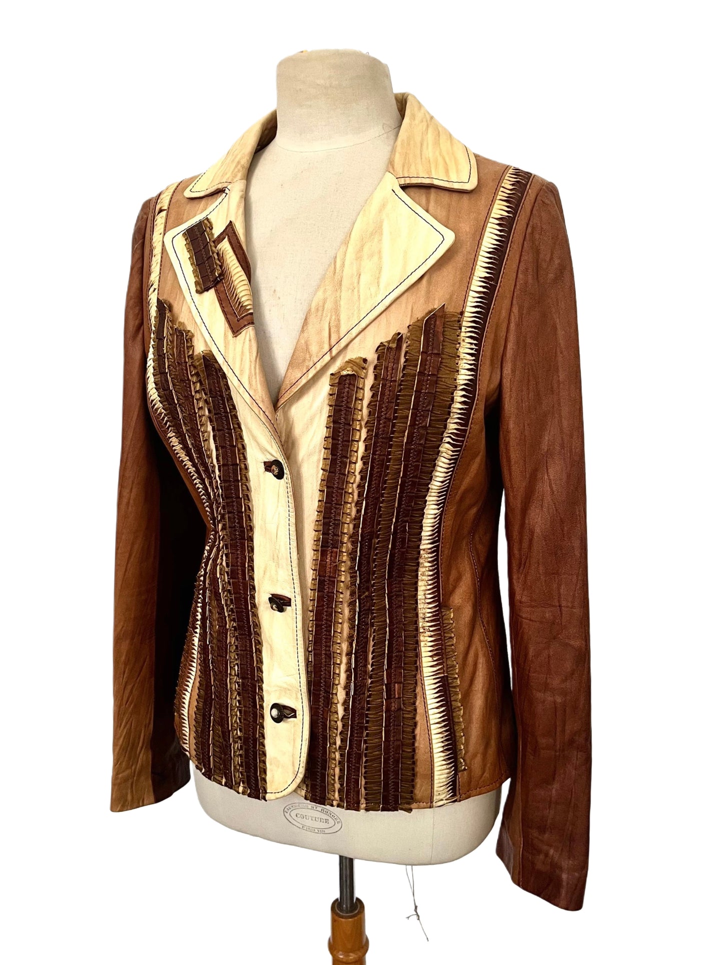 Veste blazer en cuir véritable – Dégradé de Marron – Made in Spain