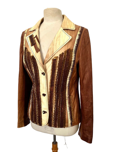 Veste blazer en cuir véritable – Dégradé de Marron – Made in Spain