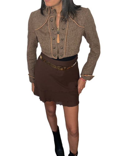 Veste vintage courte style officier en laine mouchetée – Taille L
