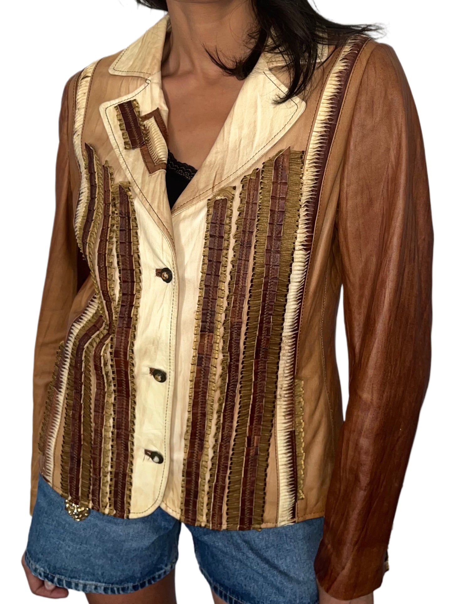 Veste blazer en cuir véritable – Dégradé de Marron – Made in Spain