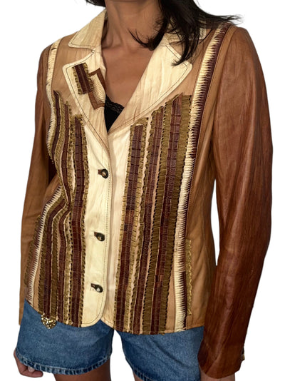 Veste blazer en cuir véritable – Dégradé de Marron – Made in Spain