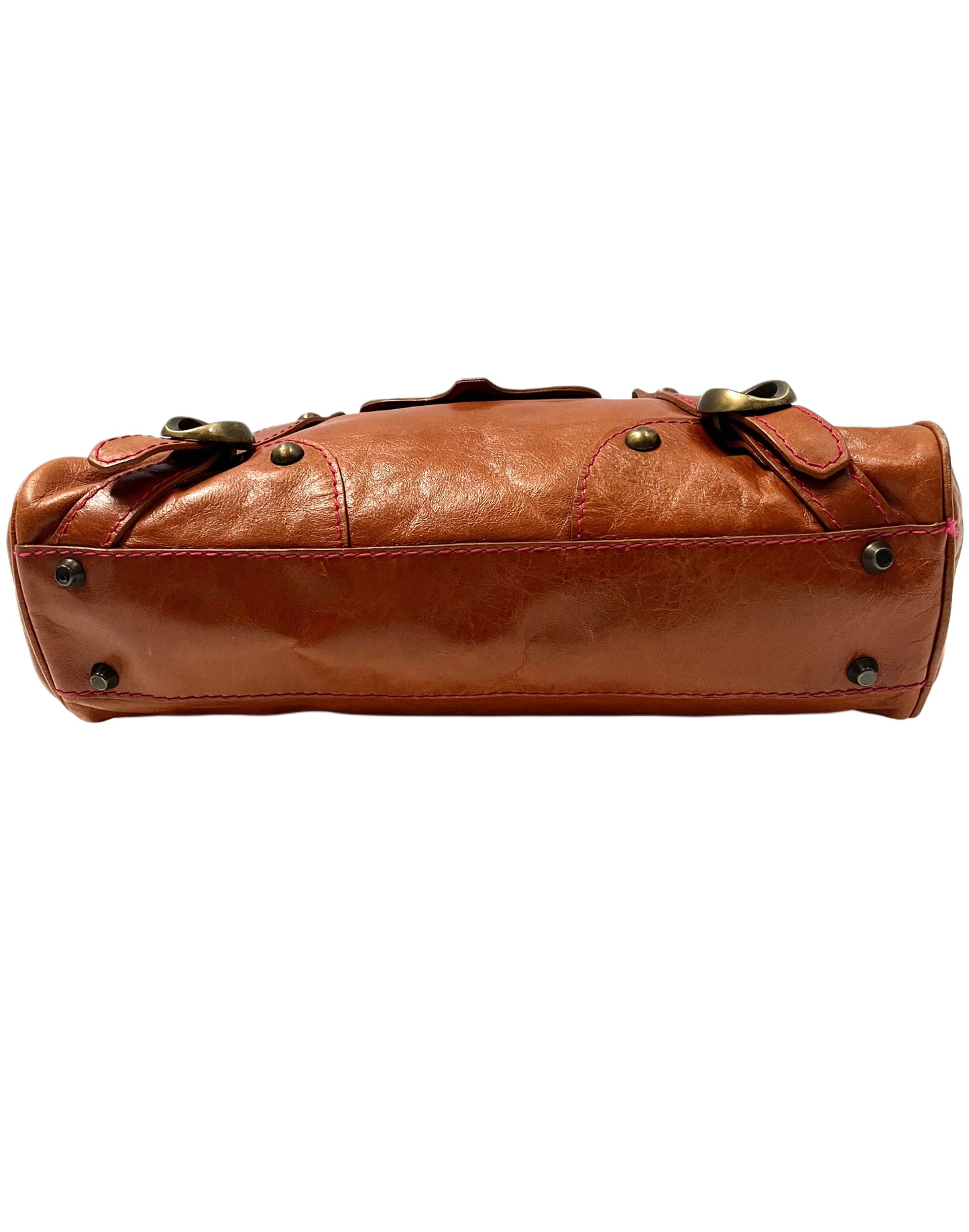 Sac Baguette Vintage Cuir Véritable Camel & Mordoré - Boho Chic - Made in Italy (S/M)