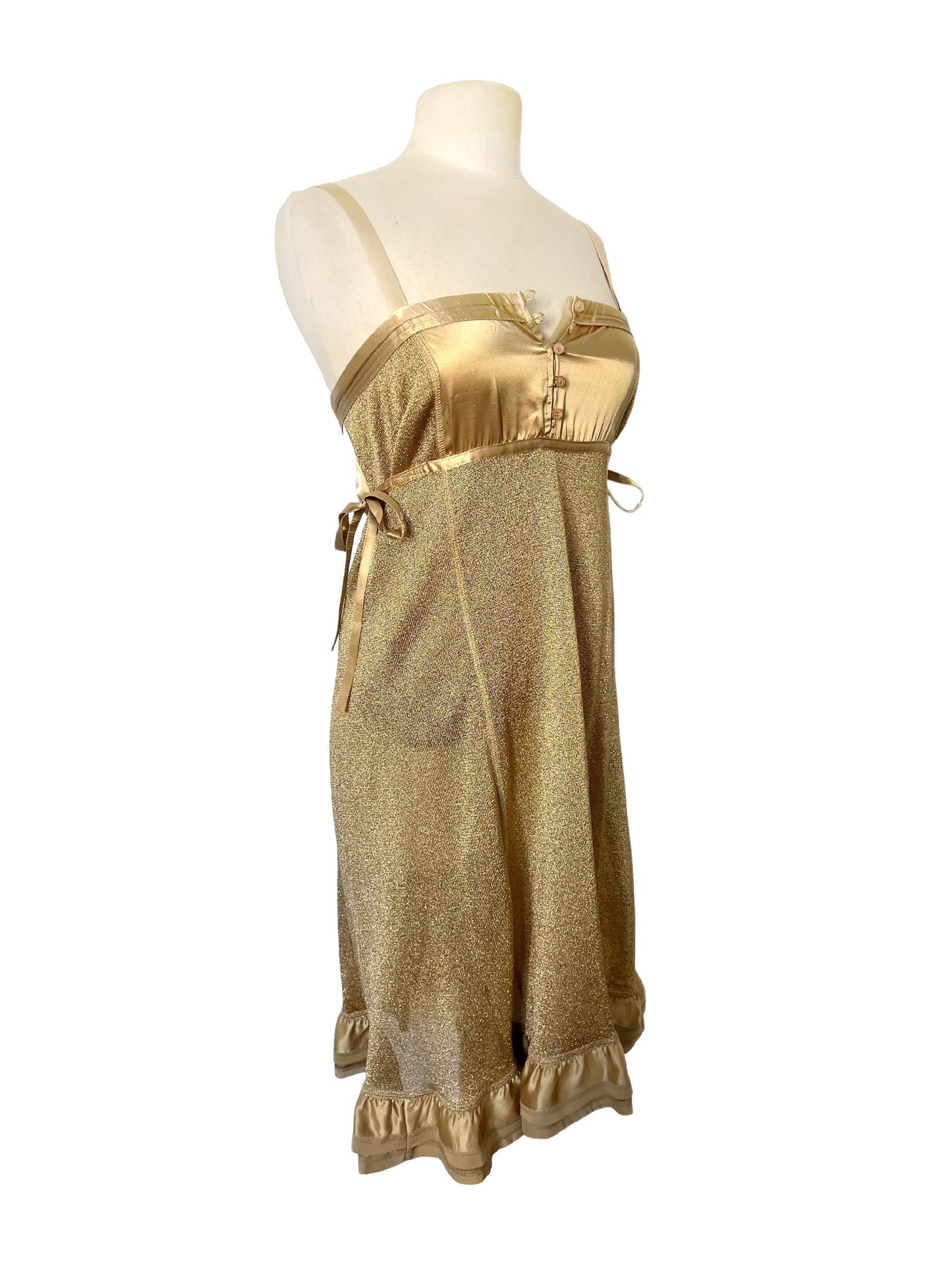 Robe babydoll vintage en lurex doré & satin — (Made in Italy) — taille 36/38