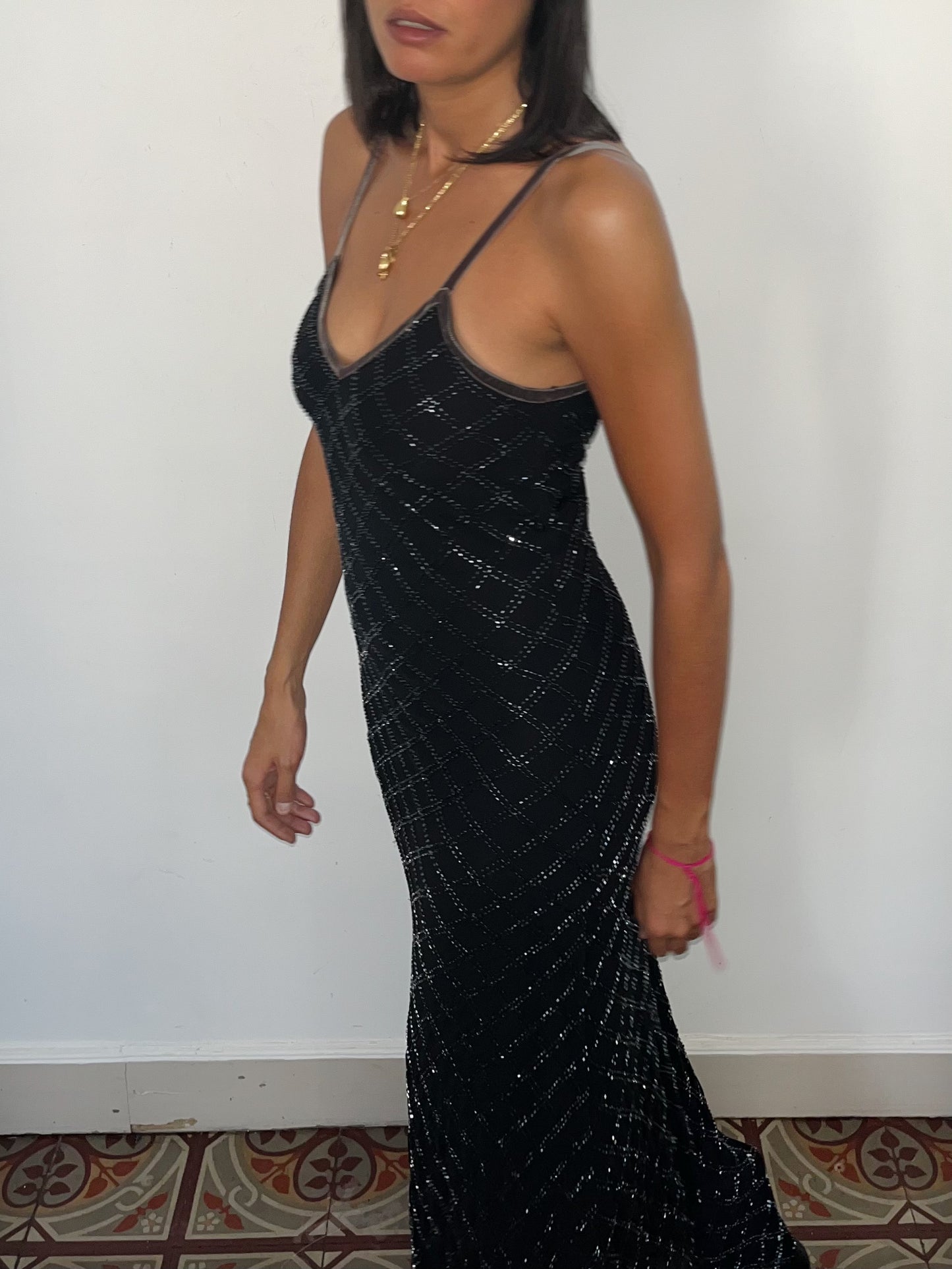 Robe de soirée vintage longue à fines bretelles – Taille 36/38
