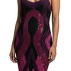 Robe midi vintage en crochet & sequins brodés — tons violet & fuchsia — taille 38/M