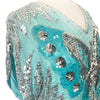 Top Vintage Papillon en Soie Turquoise & Sequins Argentés — taille 38 — Y2K / Glamour / Pièce de Fête