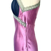 Robe Midi Style Nuisette Satin Violet Parme & Voile Plissé Bleu Marine — Dentelle Vert d'Eau — T. 38