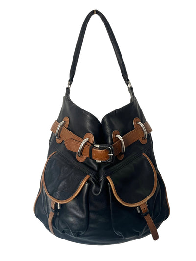 Grand sac à main vintage en cuir bicolore — (Made in Italy) — Format XL