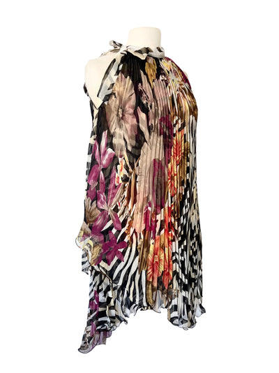 Robe plissée asymétrique zèbre & fleurs — Très bon état — Taille Libre / TU
