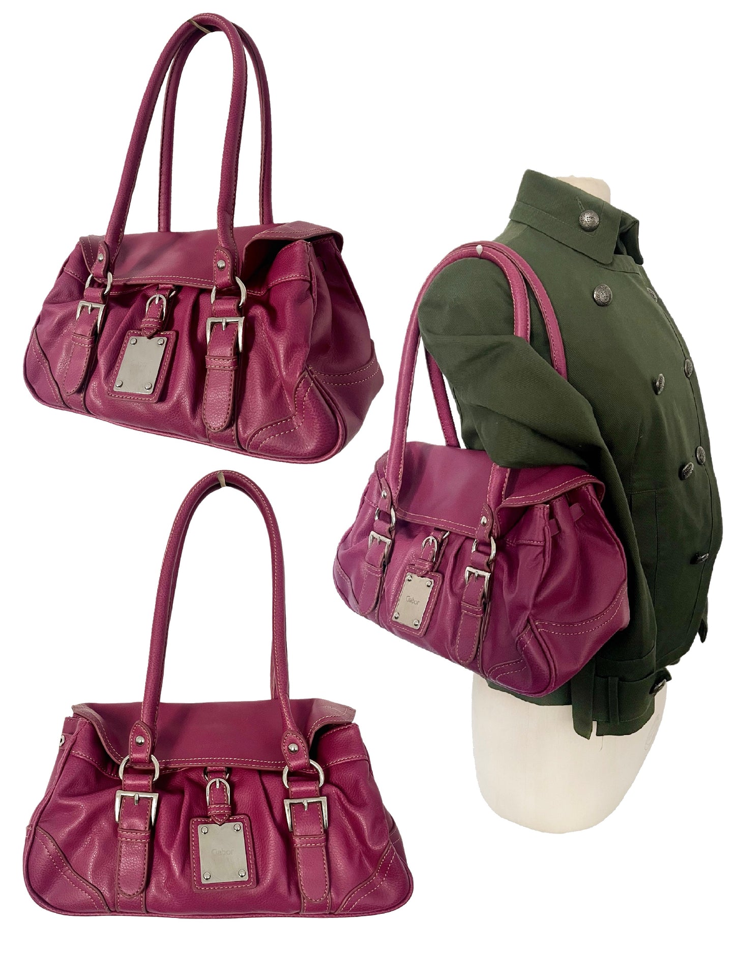 SAC À MAIN VINTAGE EN CUIR GRAINÉ FUSHIA – GABOR