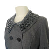 Veste Courte Style Caban Gris Anthracite Col Claudine & Poignets Gemmes Noires — T. 38